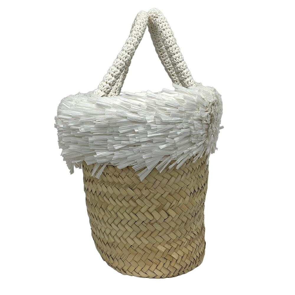Miu Miu Tote Bag 5BG209 Beige White Straw Leather Chemical Fiber - Picture 4 of 11